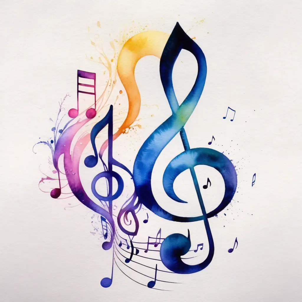 Music notes artwork beautiful magical watercolour painting  minimalistic 