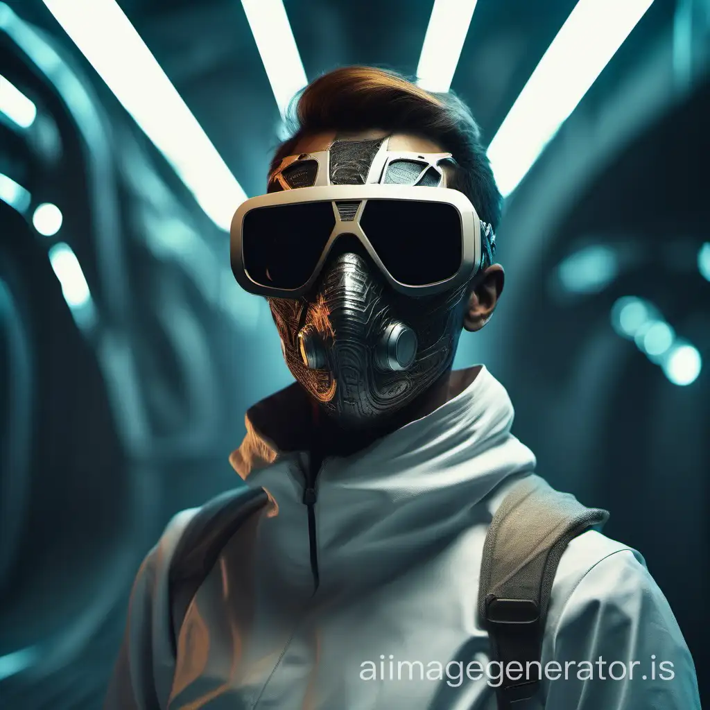 Futuristic-Portrait-Stylish-Individual-in-Sunglasses-and-Mask-Engaged-in-Cinematic-Painting