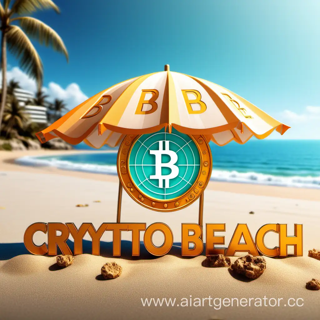 сделай логотип с надписью "Crypto Beach", тематика криптовалюты и пляжа