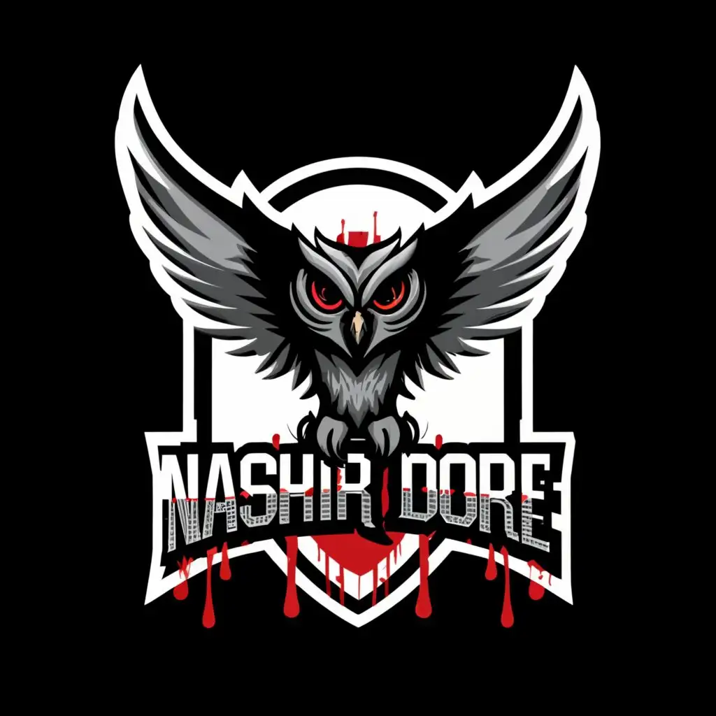 LOGO-Design-for-Nashr-Dore-Realistic-Bloody-Owl-Sports-Logo-in-Blur-Gray-and-White