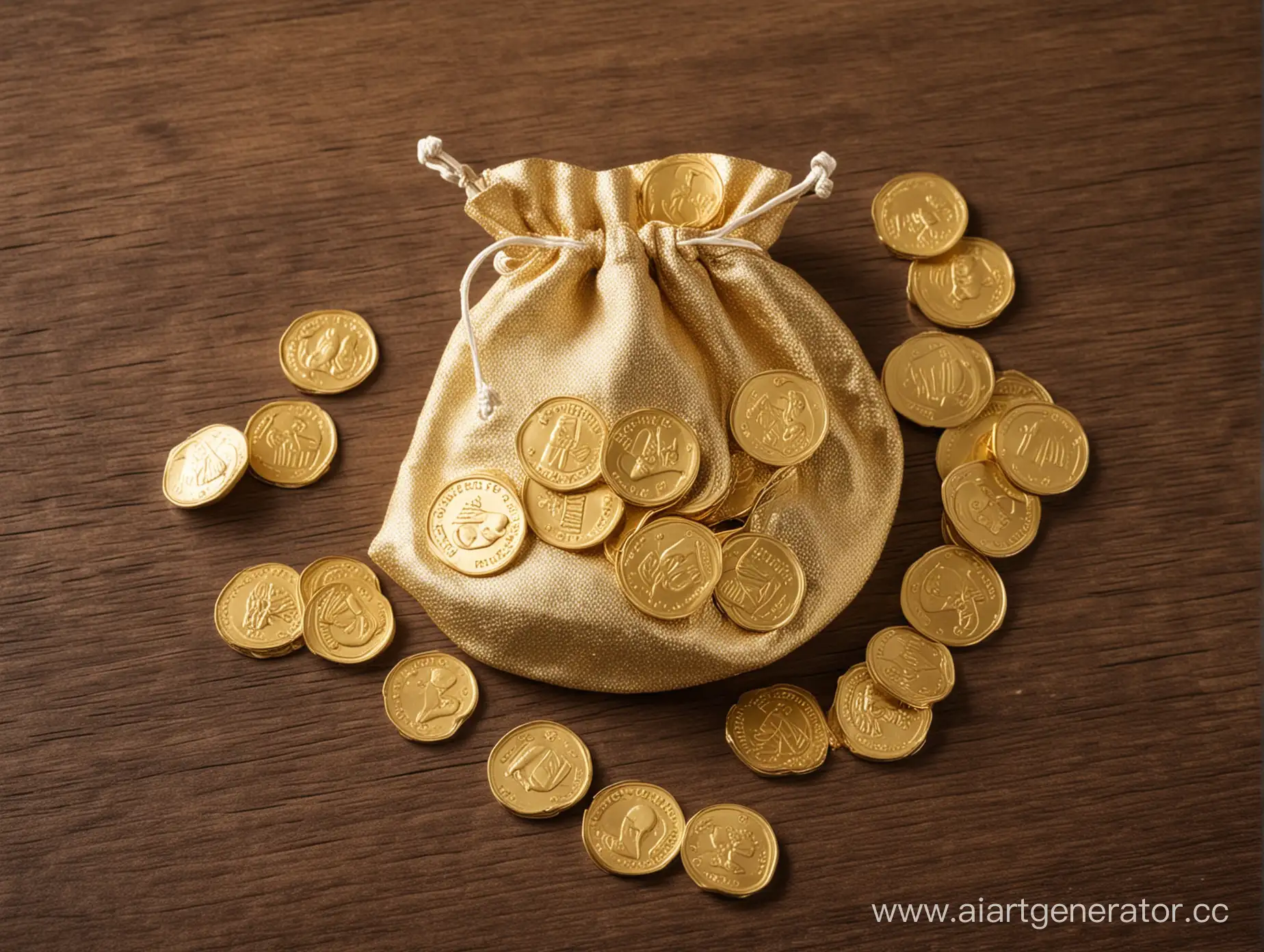 Shiny-Gold-Coins-in-a-Rustic-Pouch-Wealth-and-Treasure-Concept