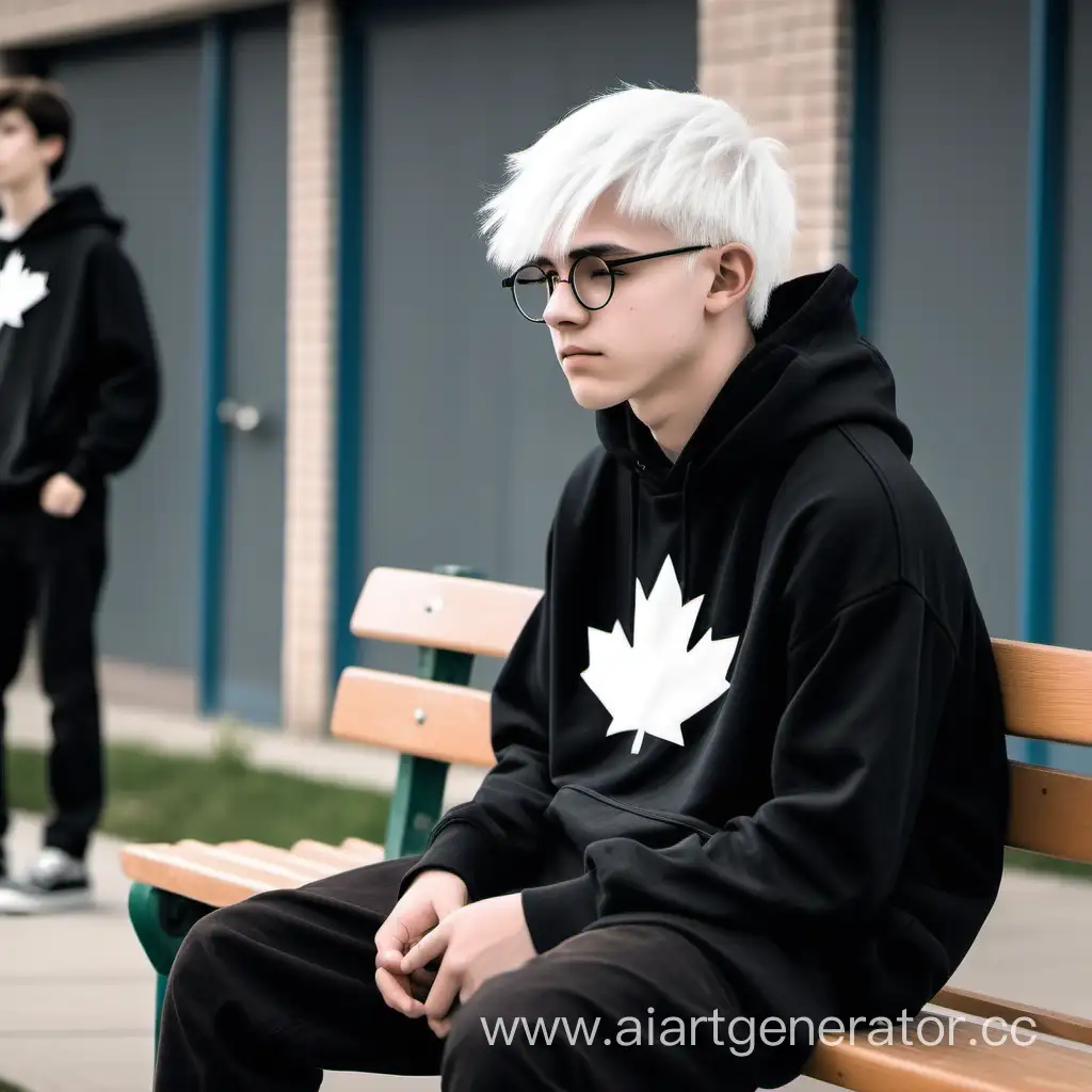 Teenage-Dream-WhiteHaired-Boy-in-School-Awaits-Love-in-Stylish-Monochrome-Hoodie