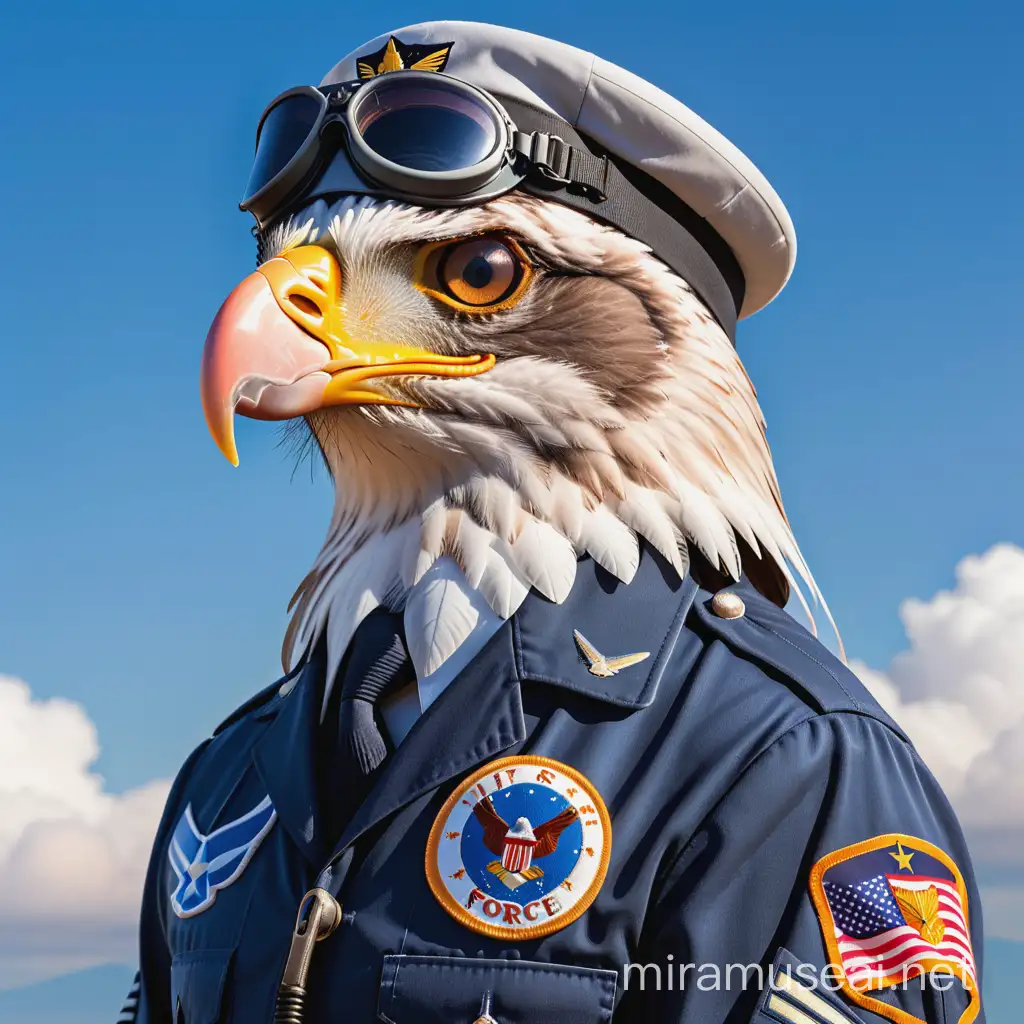 Gray Eagle in Air Force Pilot Flight Uniform with Goggles and Cap