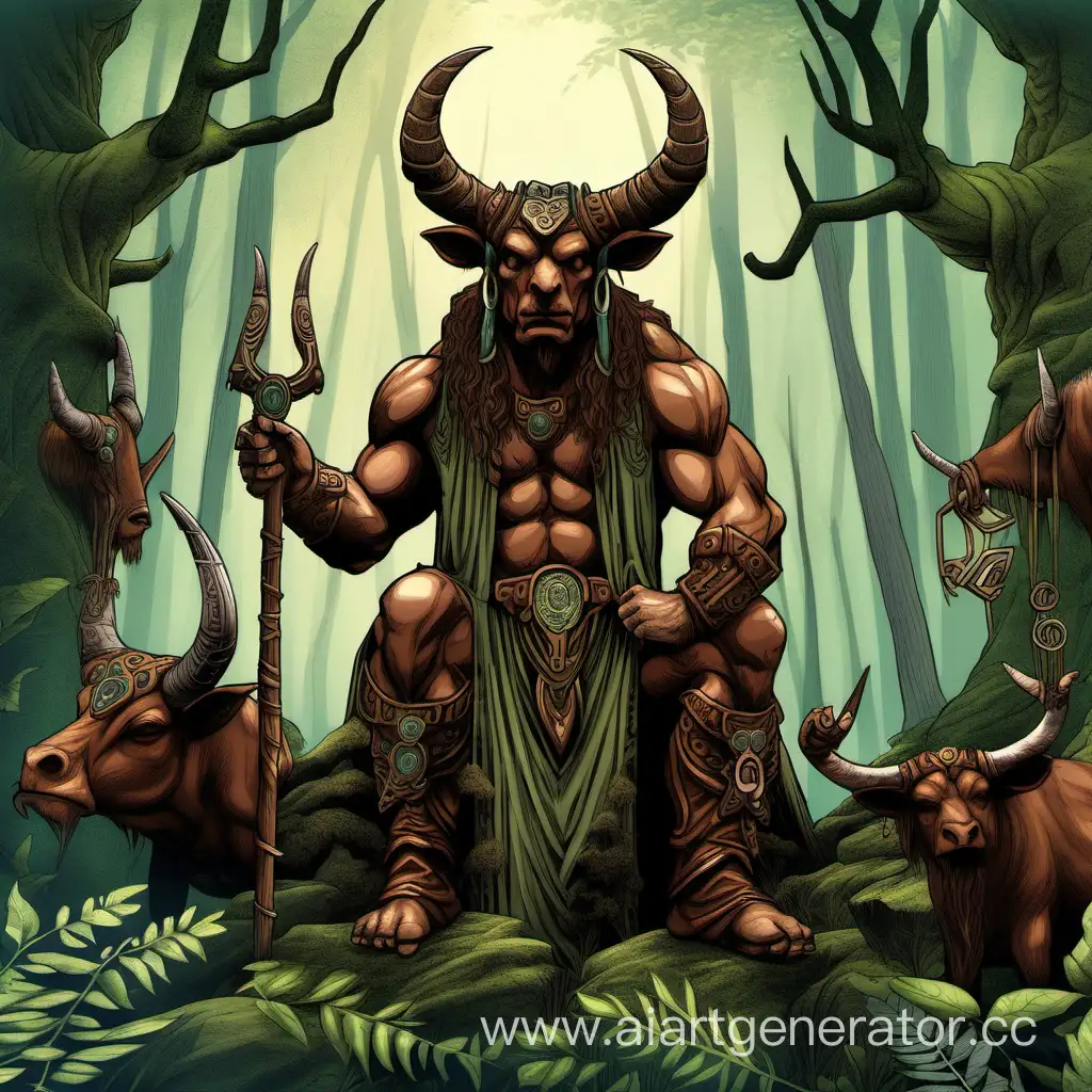 Fantasy-Forest-Encounter-Minotaur-and-Druids-with-Ornate-Horn-Decorations