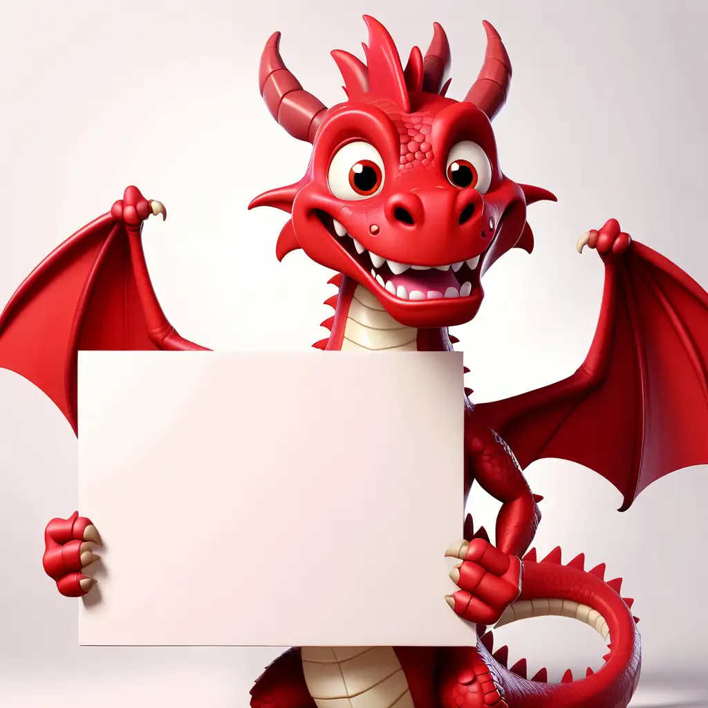 Cheerful Cartoon Dragon Displaying a Blank Sign