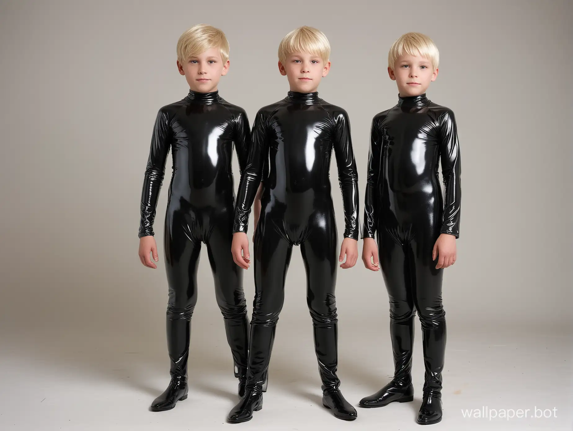 Two young boys, one blonde, one black-haired, made of latex Full View