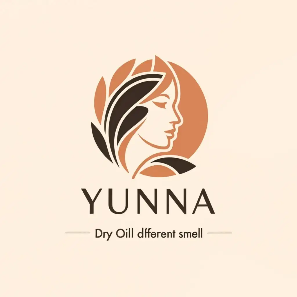 a logo design,with the text 'yunna,Cosmetics, Dry oil, different smells, pink or orange', main symbol:Woman side face, leafs,Moderate,clear background