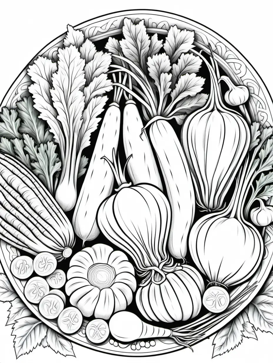 Ukrainian Style Vegetable Coloring Page for Relaxation and Creativity