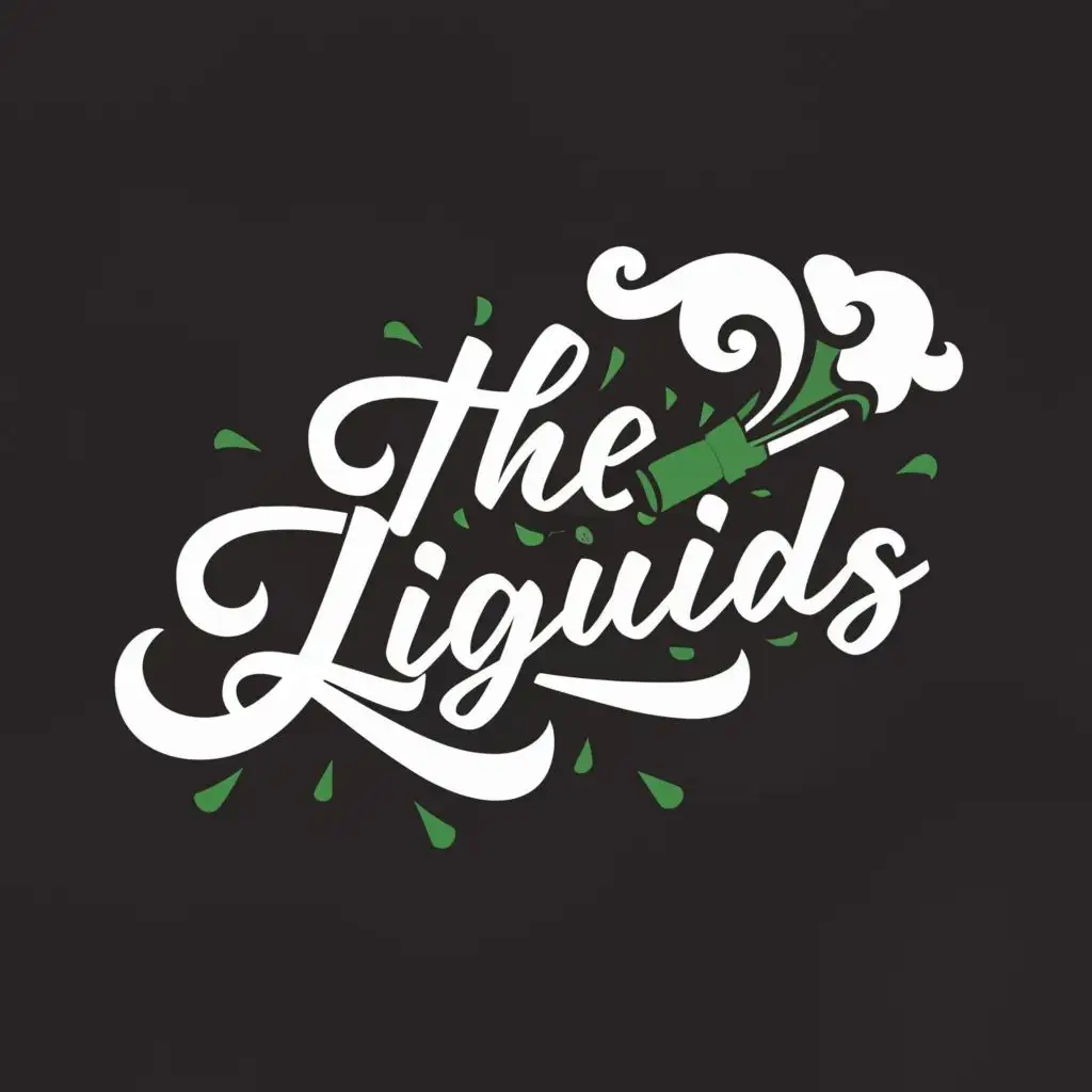 logo, vape smoke, with the text "the liquids", typography green deep