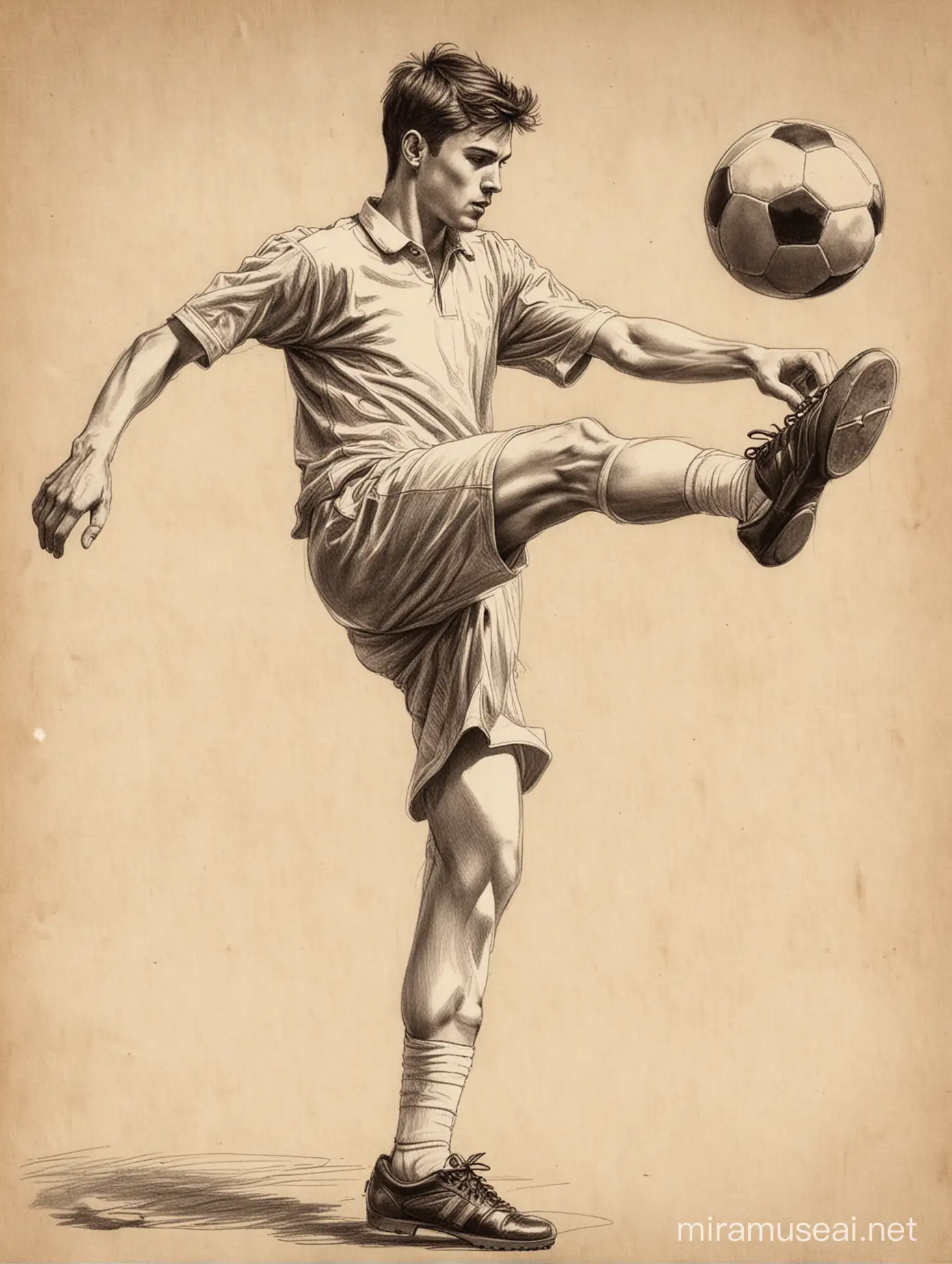 Energetic Young Man Kicking Football Sketch