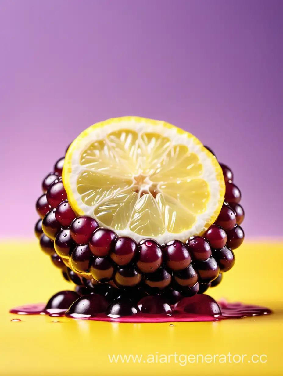 Vibrant-Boysenberry-and-Lemon-Slices-in-Water-Droplets-on-Yellow-Background