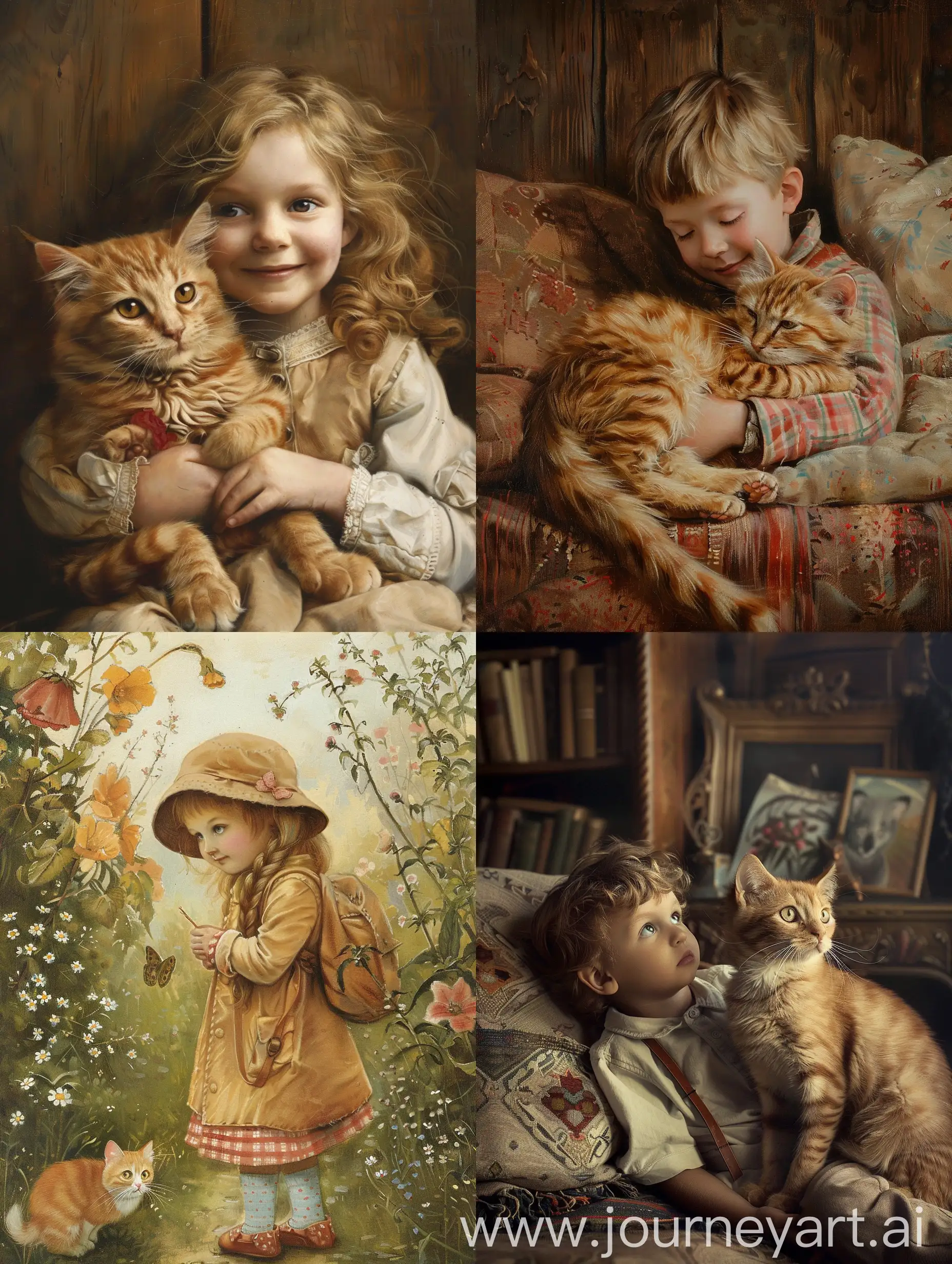 Nostalgic-Childhood-Memories-Playful-Children-and-Curious-Cats