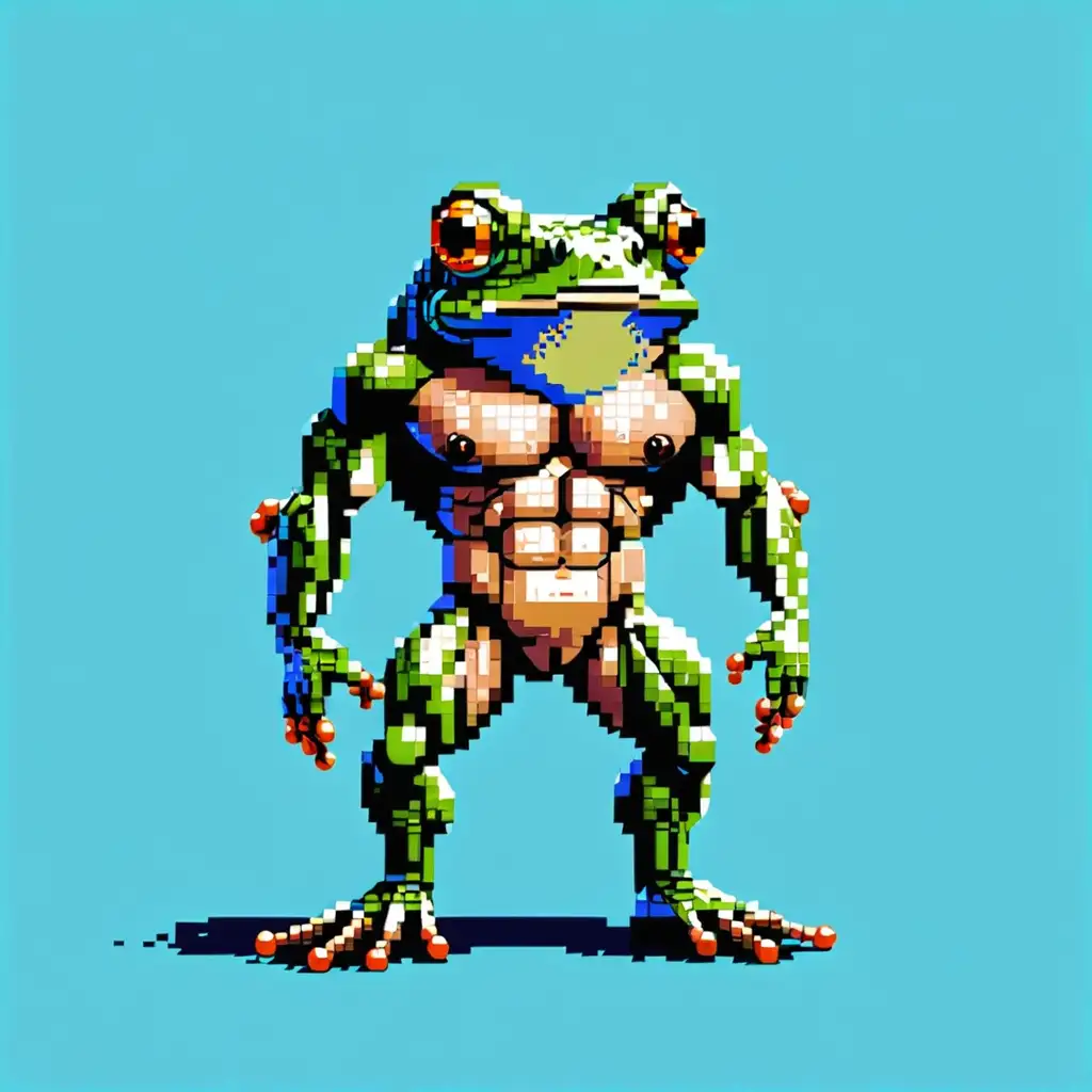 Muscular Frog Bodybuilder Flexing on Blue Background