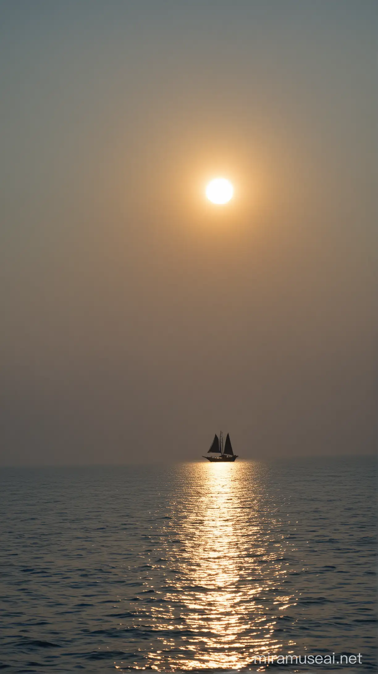 On the blue expanse of the sea, the silhouette of a distant boat emerges. As the light of the sunset envelops the boat, a few members of the Moken tribe quietly continue their journey.
