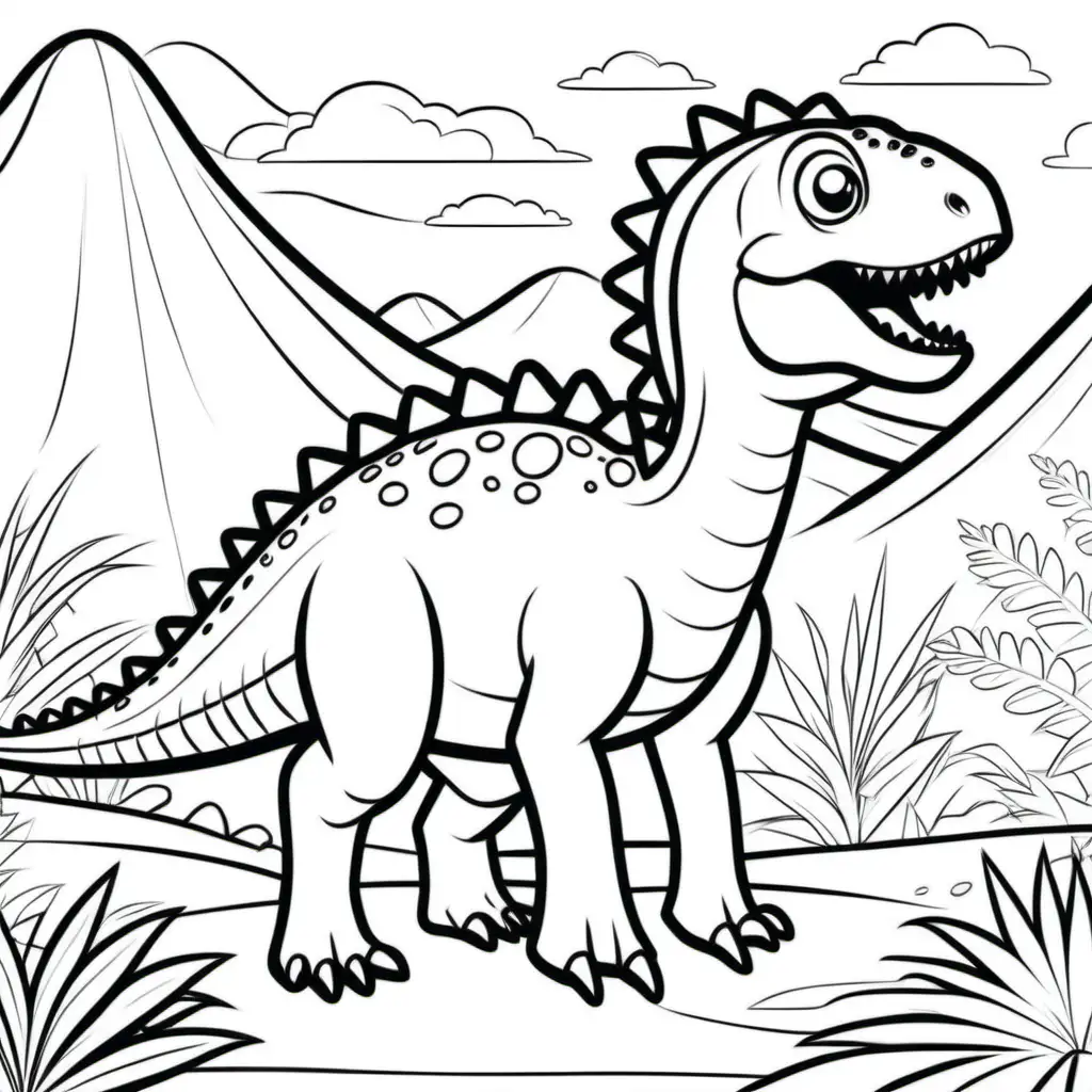 Simple black line Children's dinosaur colouring book page
