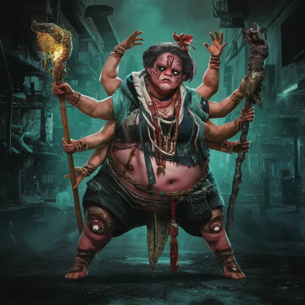 Obese Cursed God in Realistic Voodoo Syncretism
