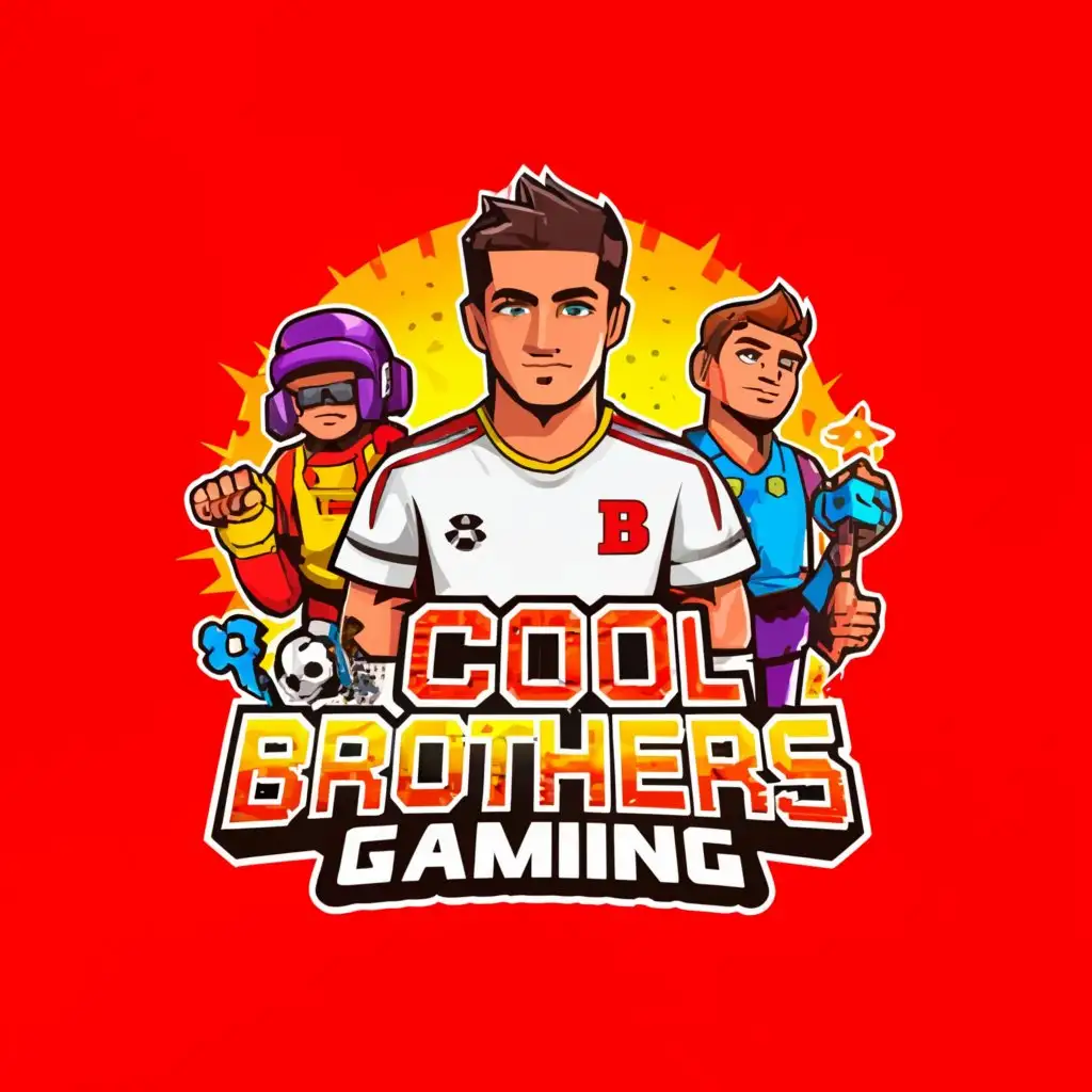 a logo design,with the text "COOL BROTHERS GAMING", main symbol:Minecraft PS5 GTA Roblox gaming football Ronaldo With Red orange and yellow,Moderate,clear background