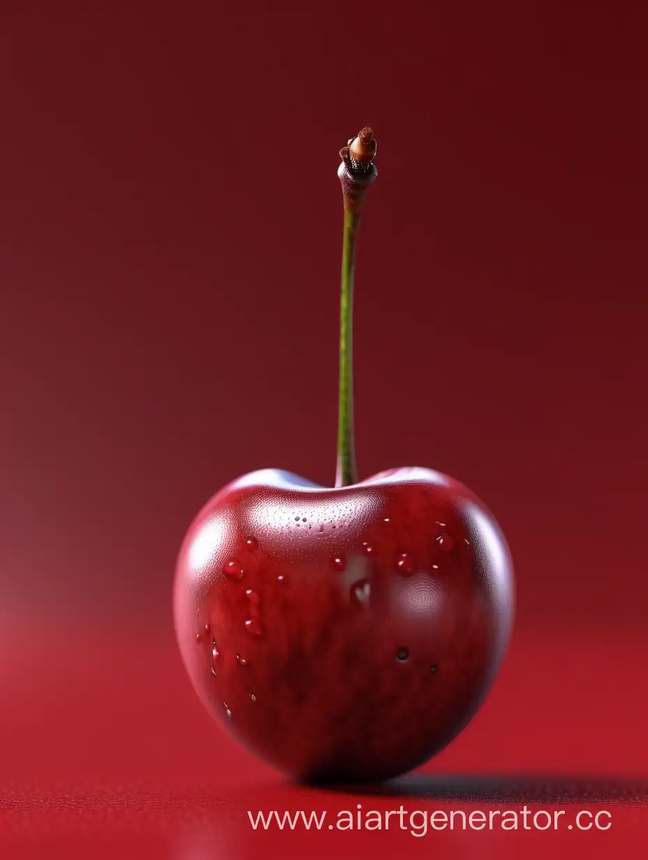 Realistic-CloseUp-of-Vibrant-Red-Cherry-on-Red-Background