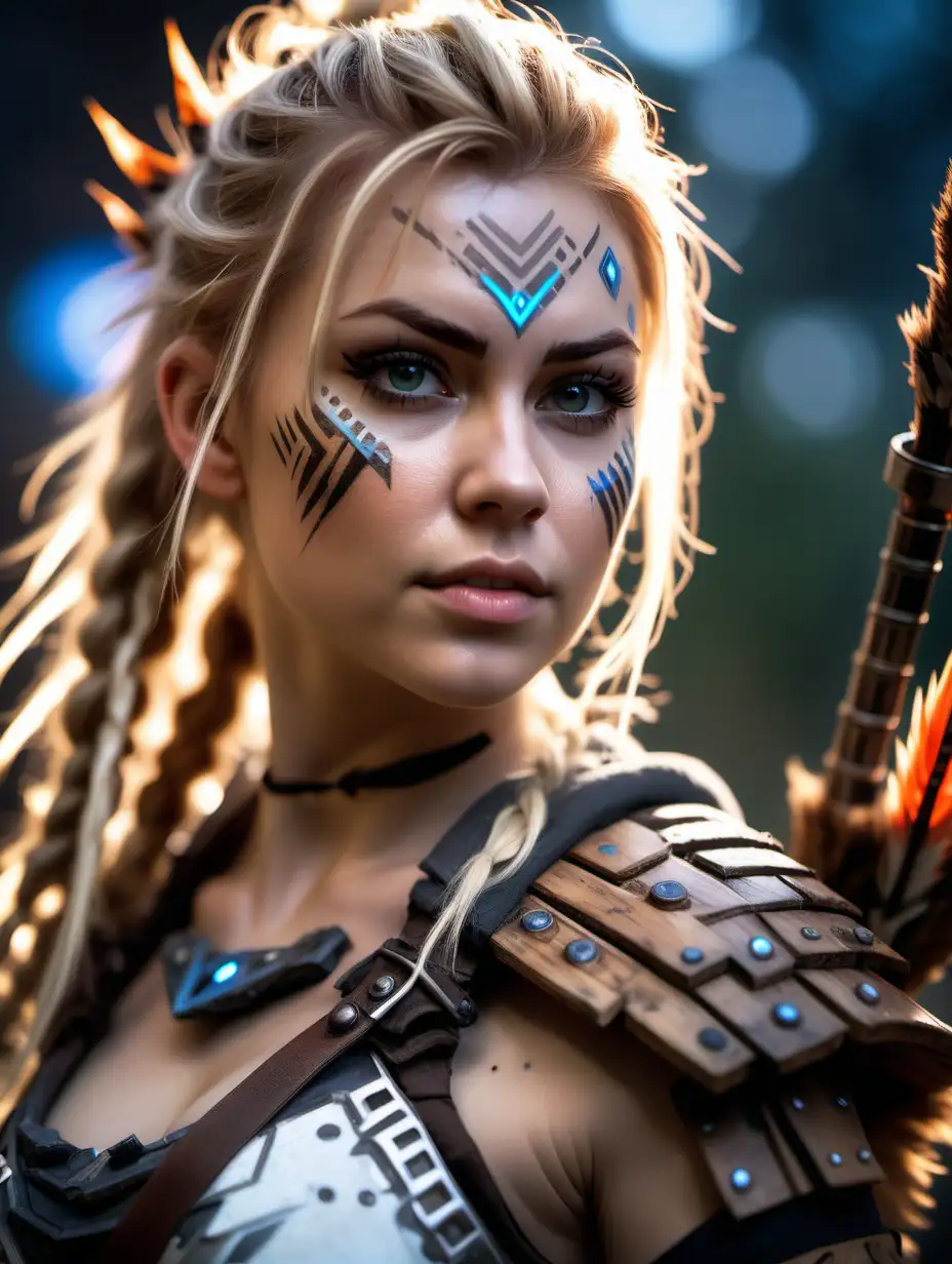 Attractive Nordic Woman in Horizon Zero Dawn Cosplay with Spear