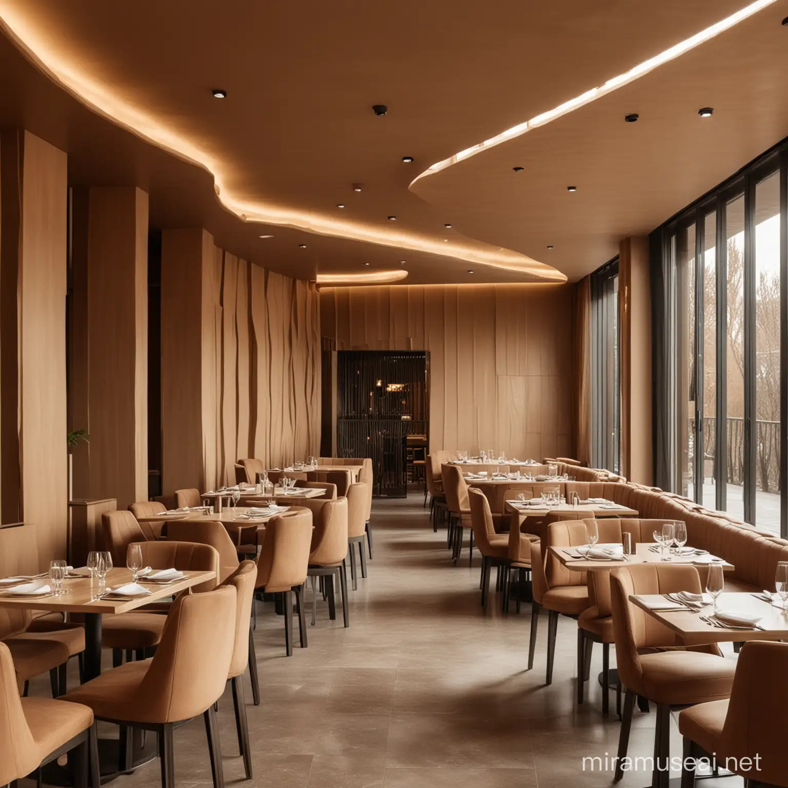 Contemporary Modern Restaurant Interior in Brown and Beige Tones