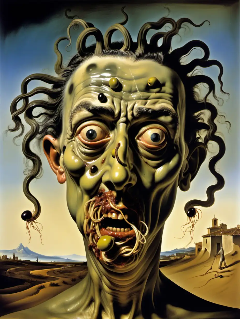 Salvador Dali Inspired Leprosy Portrait with Twisted Features and HairSpaghetti