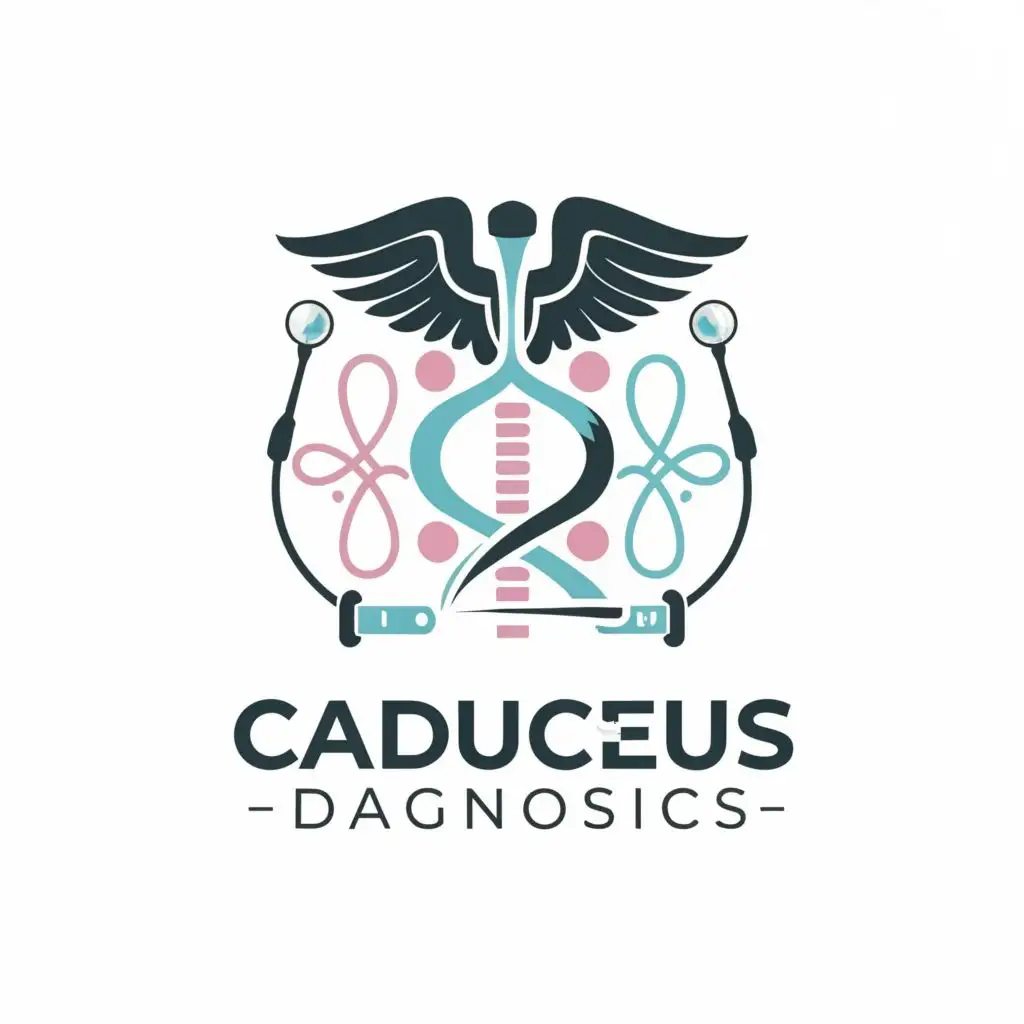 logo, stethoscope and the other a DNA strand,, with the text "Caduceus Diagnostics", typography, be used in Medical Dental industry