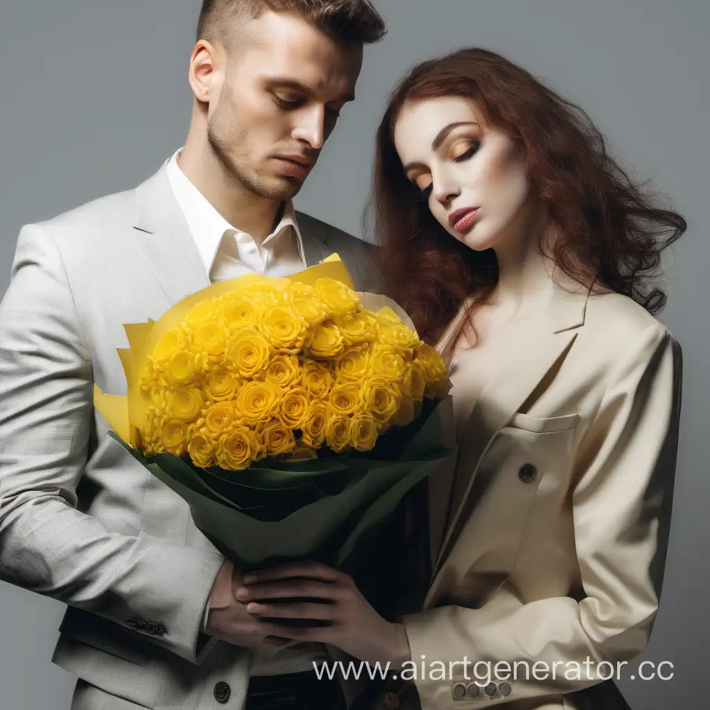 Elegant-Couple-with-Yellow-Flower-Bouquet-and-Stylish-Jacket