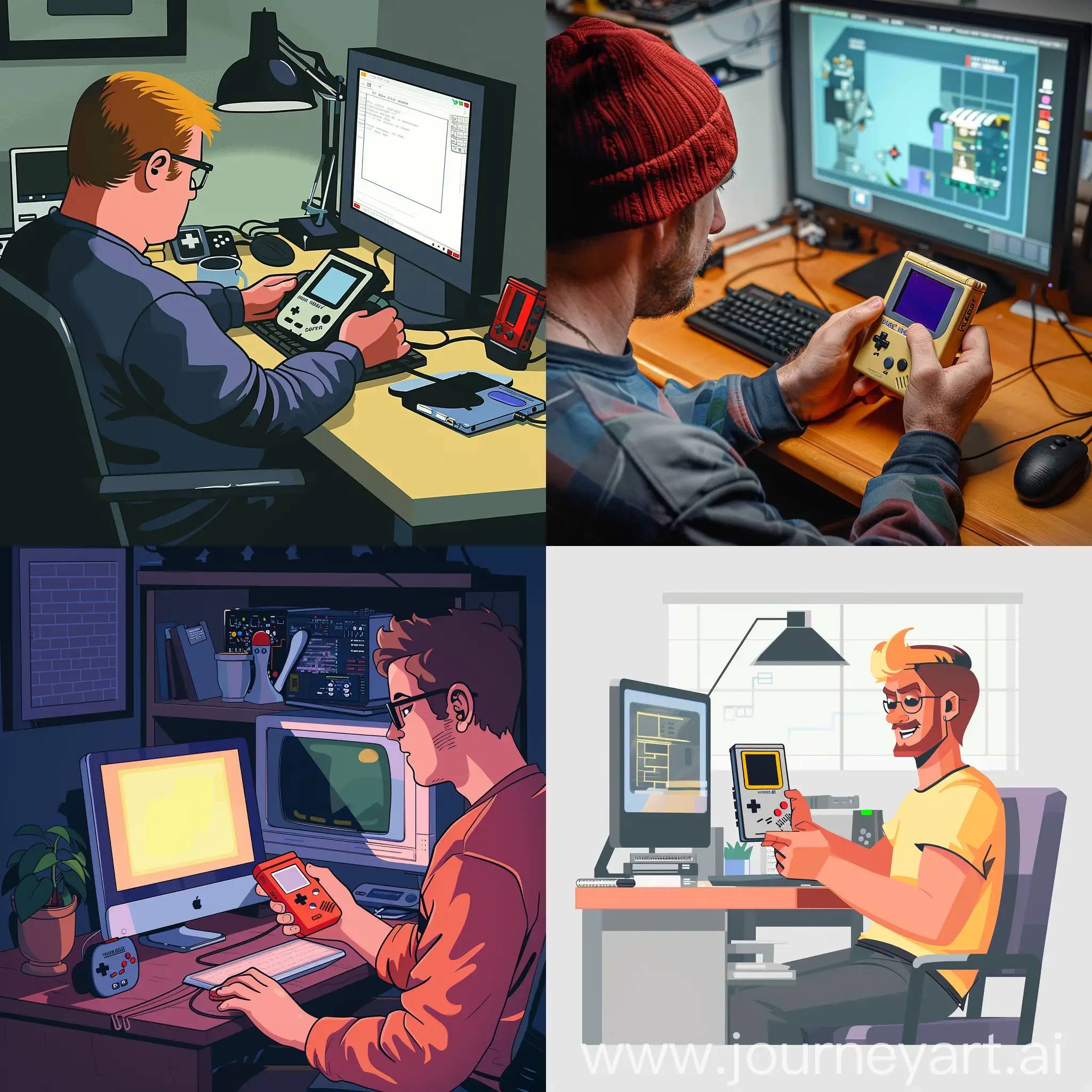 Nerdy-Programmer-Gaming-Retro-Nintendo-Game-Boy-at-Desk