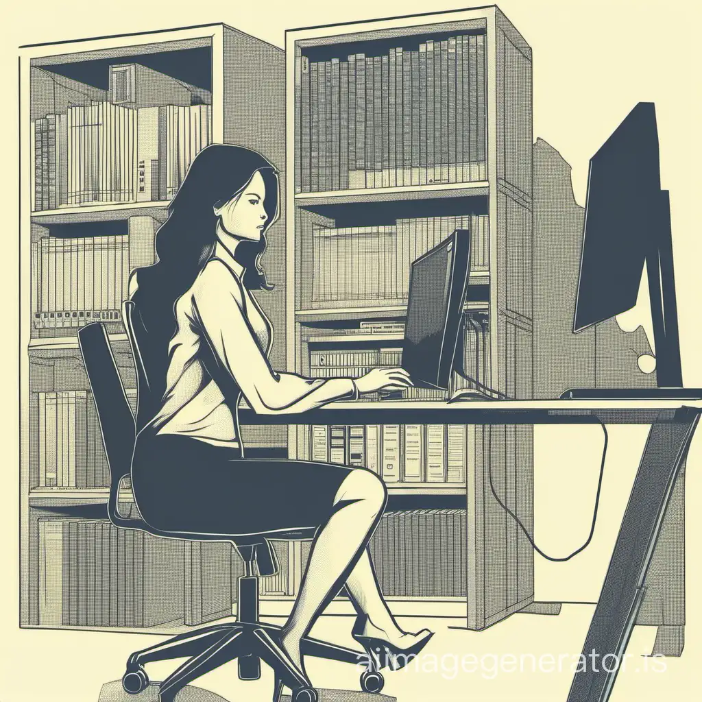 The woman is sitting at the computer