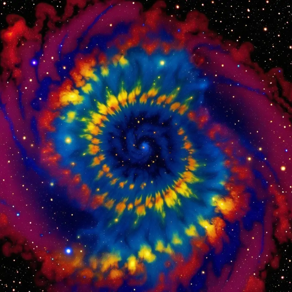 A tye dye galaxy, that swirls out from the center