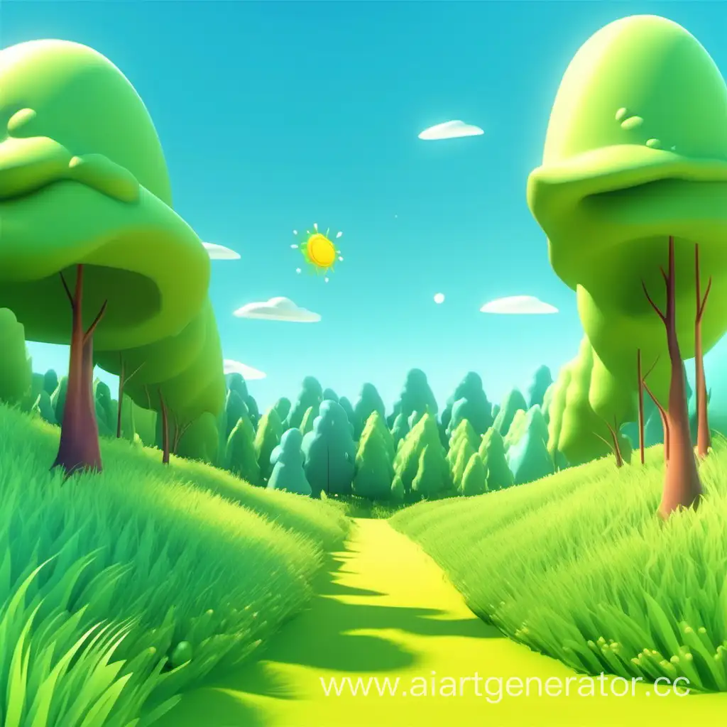 summer landscape, clearing, clear weather, blue sky, juicy cartoon style, 3D