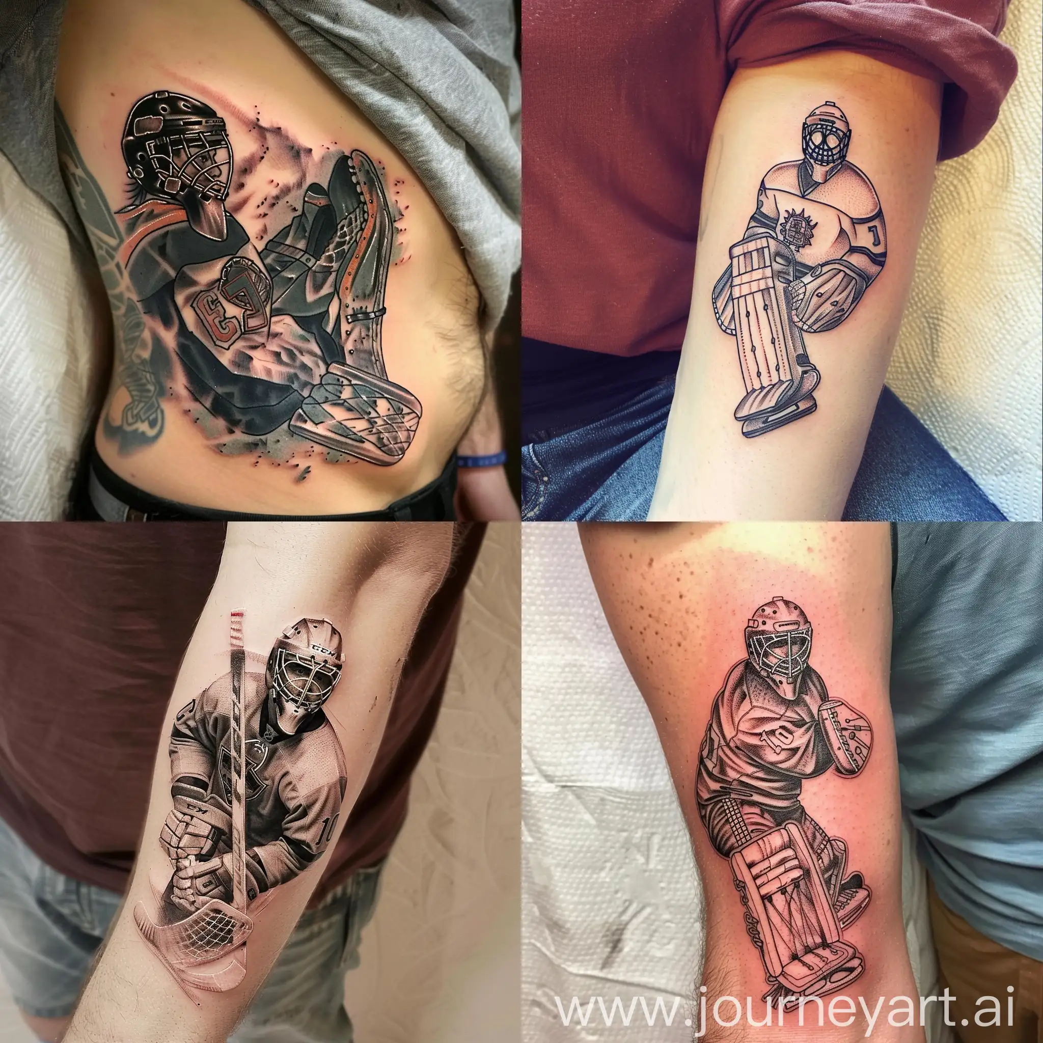generate 10 variants of tattoo with tematics hockey goalie