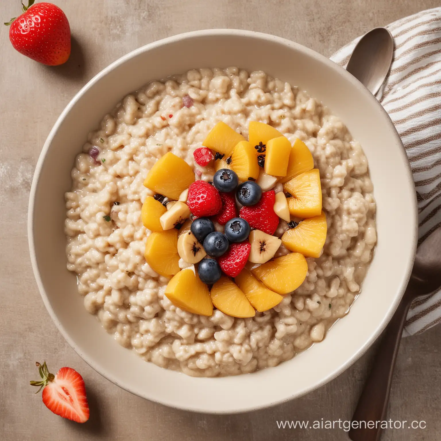 Overhead-View-of-FruitInfused-Wheat-Porridge-Bowl