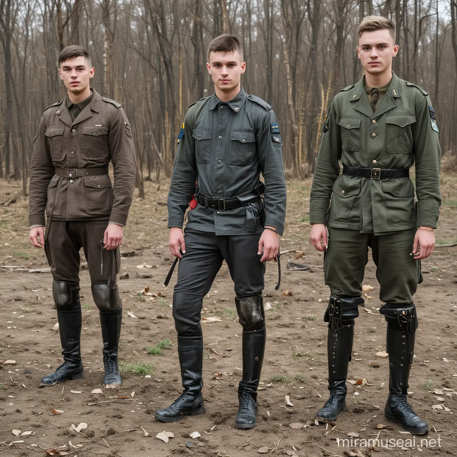 19, 20 and 21 year old Ukrainians train at an army camp at Lviv to fight the Russians. 21 year old has one of his legs replaces with a fake metal leg