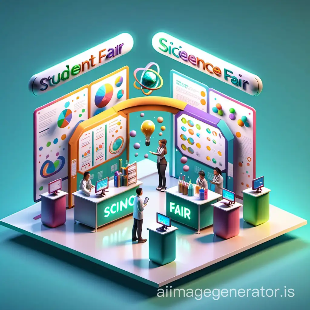 3D-Illustration-of-Students-Presenting-Projects-at-a-Science-Fair