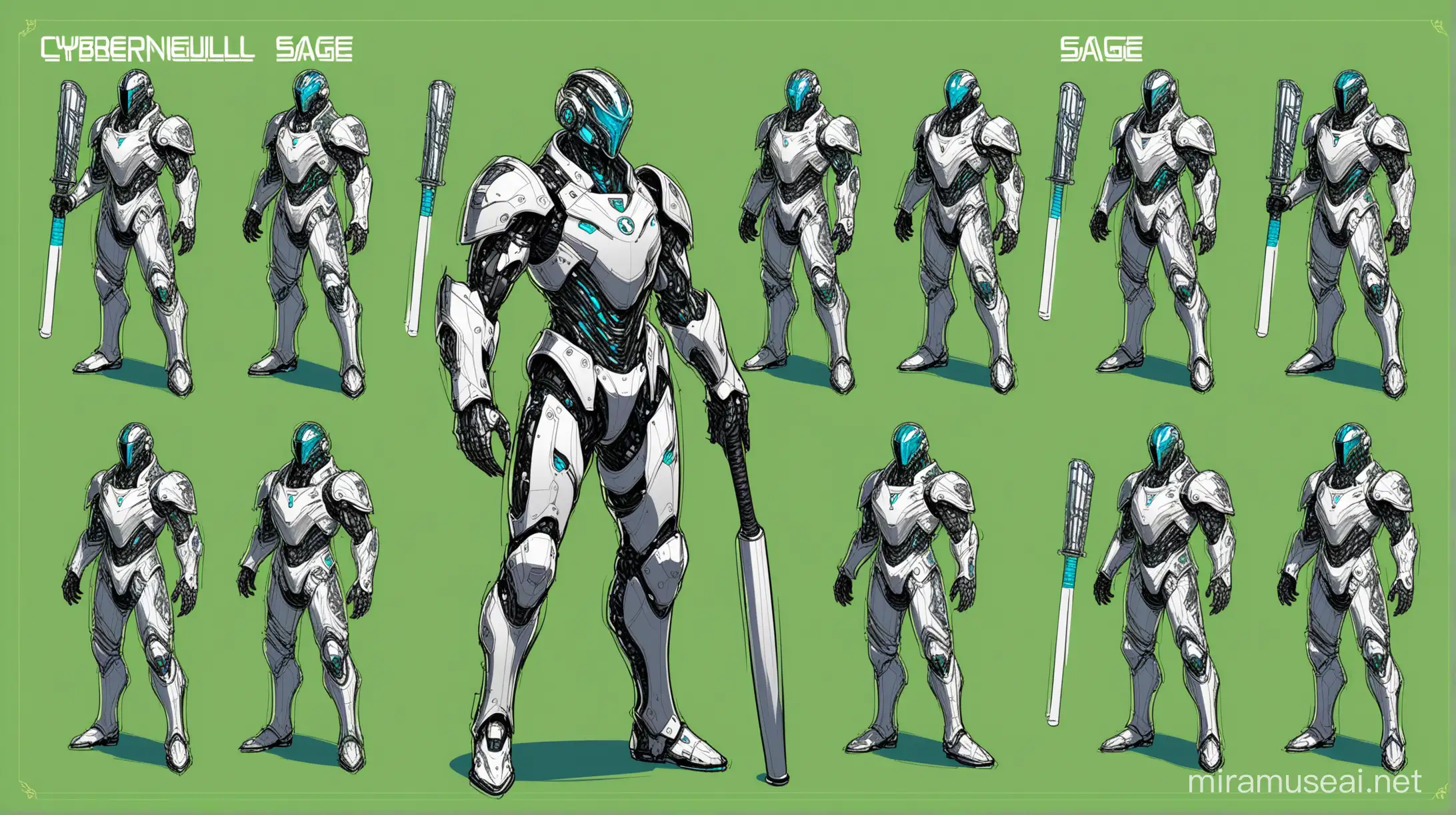 Cybernetic Business Suit Group Concept Art with Sage Background
