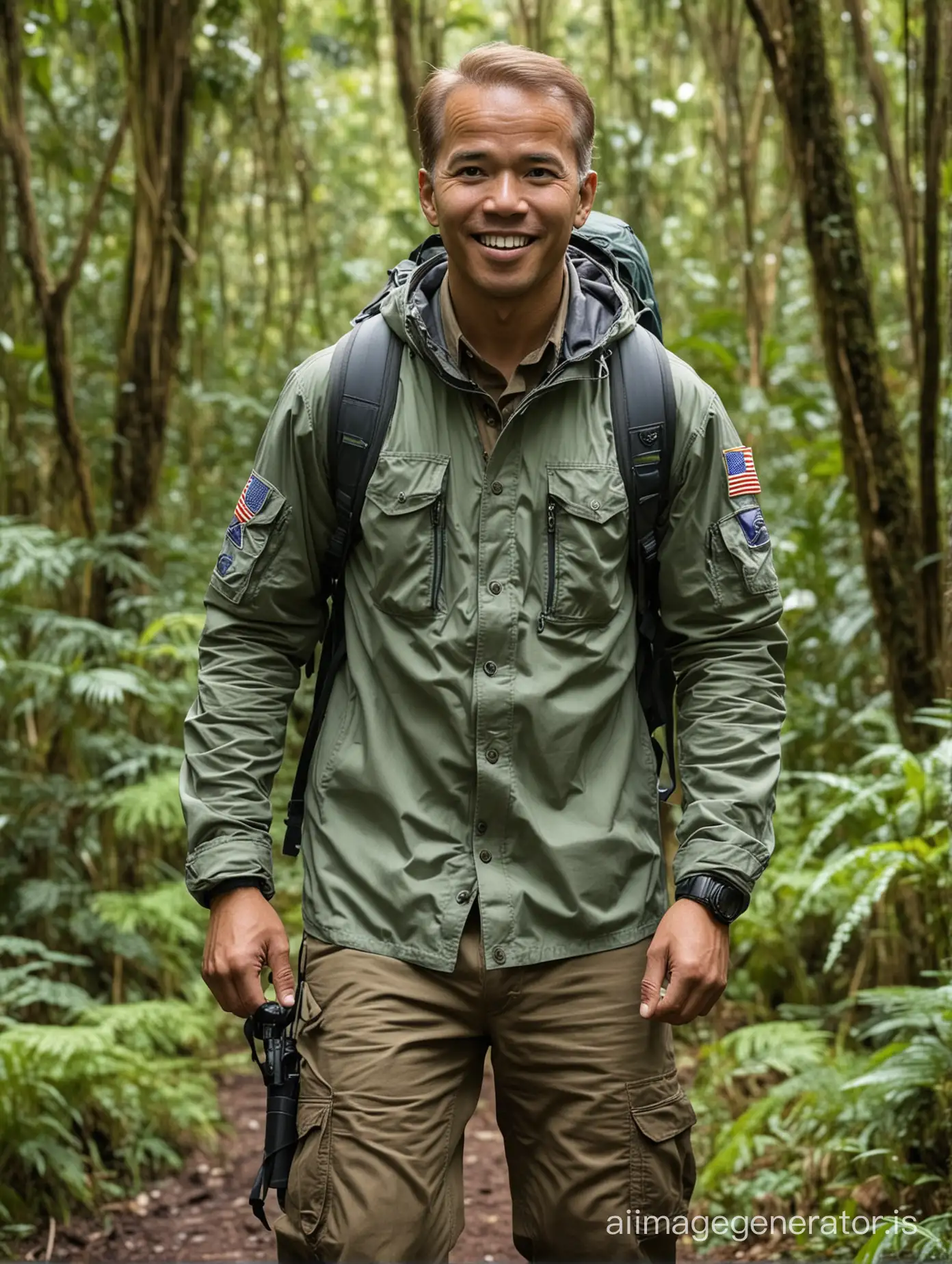 Young indonesian man, wearing outdoor outfit, hiking, rainforest, he is joe biden, joe biden, joe biden, joe biden, joe biden, joe biden