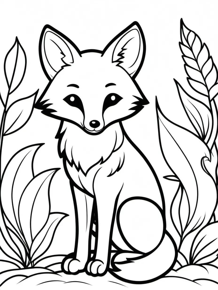 Adorable Fox Coloring Page Simple and Cute Line Art on White Background