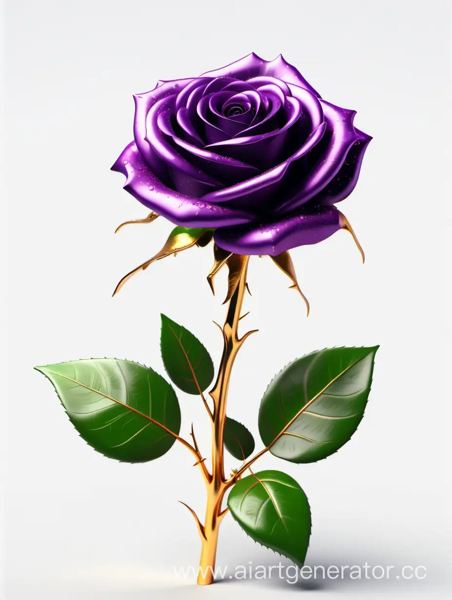 Exquisite-Realistic-Purple-and-Gold-Rose-8K-HD-Wallpaper-with-Fresh-Lush-Green-Leaves-on-White-Background
