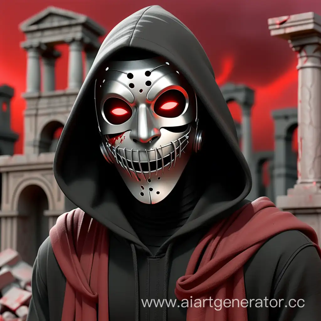 Mysterious-Figure-in-Black-Cloak-with-Glowing-Red-Mask-amid-City-Ruins