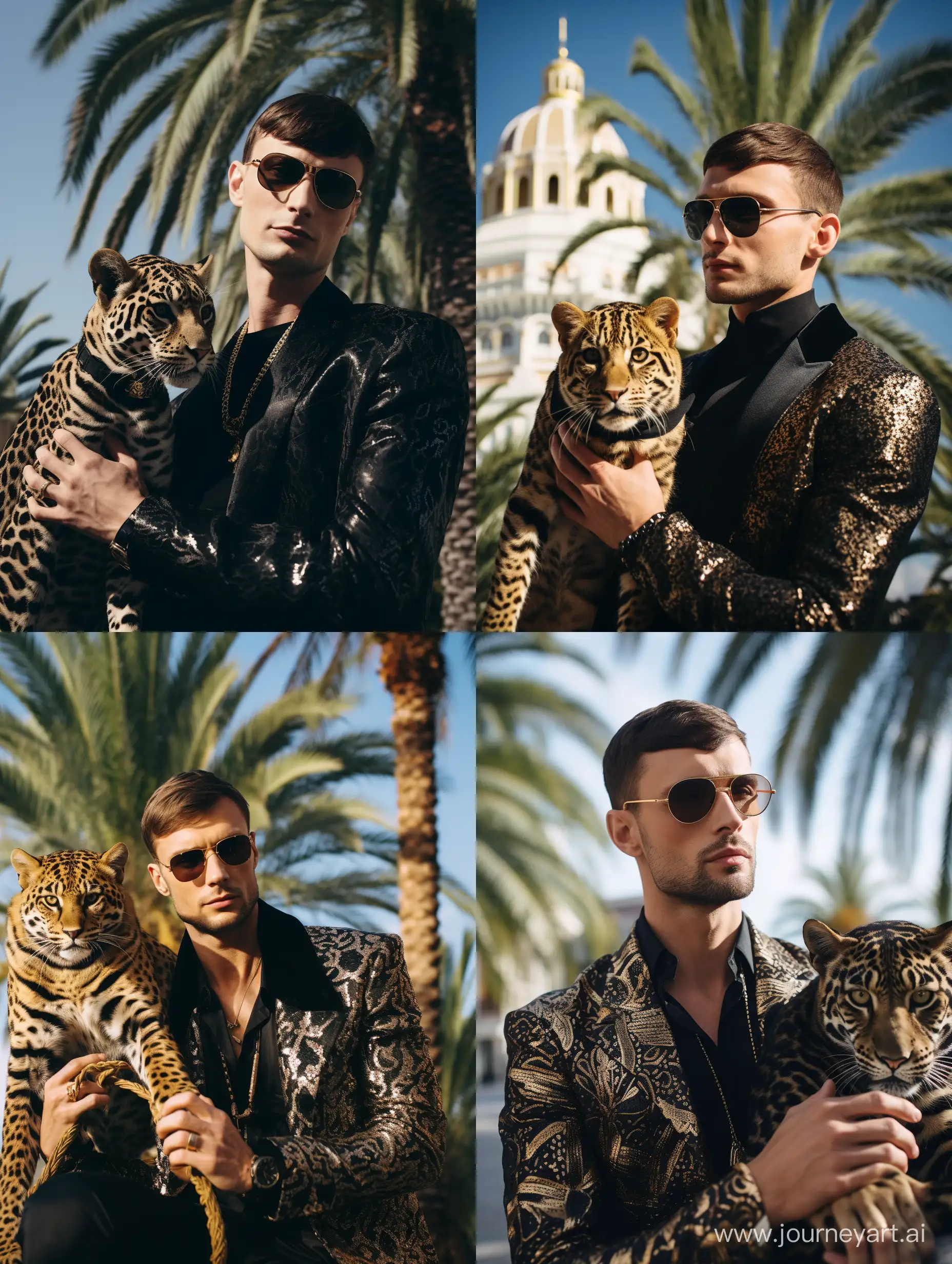 Stylish-Russian-Man-in-Leopard-Suit-with-Black-Panther-Monaco-Mansion-Aesthetics