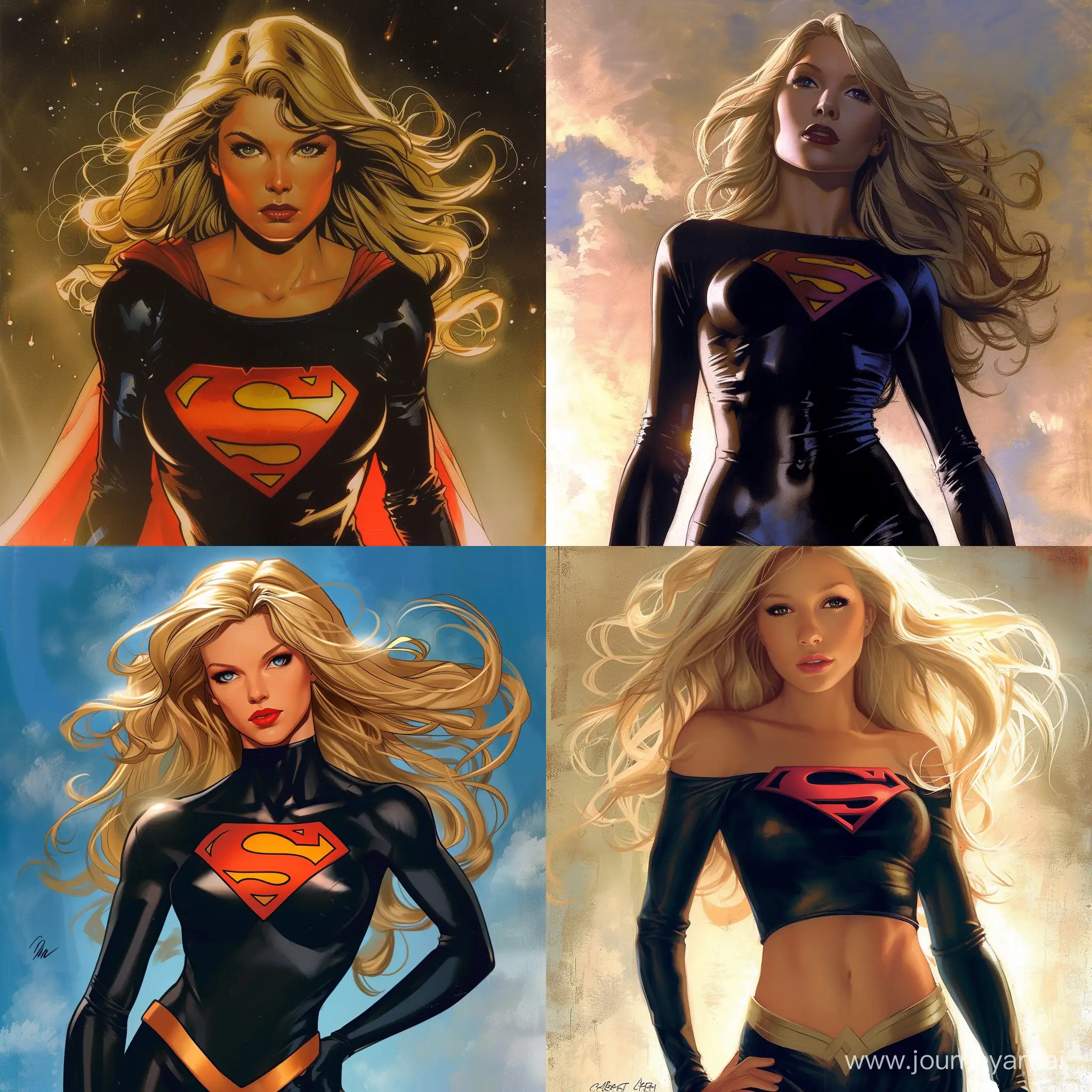 Supergirl-in-Dark-Suit-by-Bruce-Timm-Powerful-Female-Superhero-Portrait