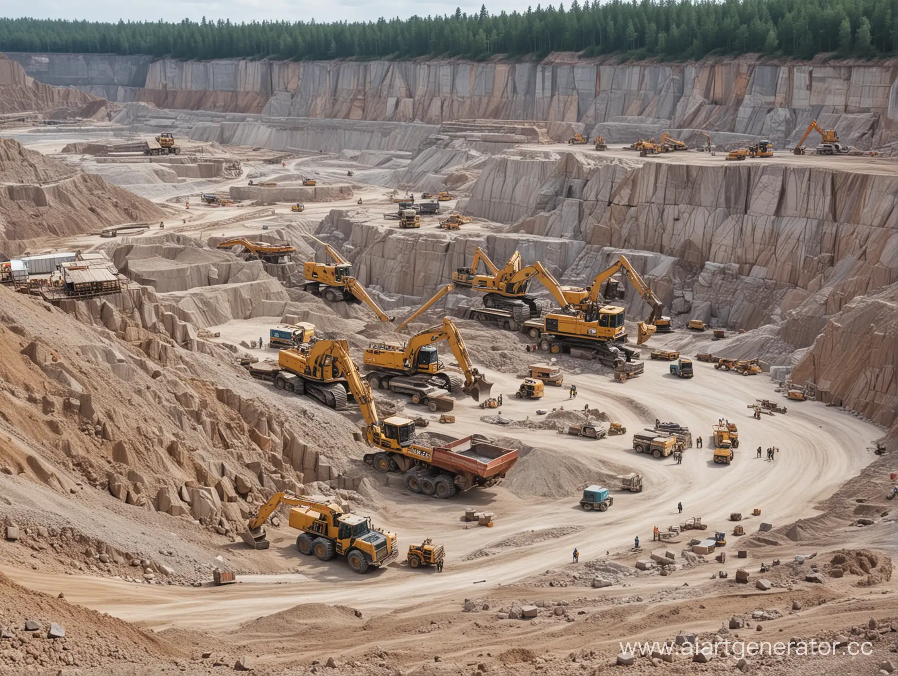 Industrial-Quarry-Site-with-Heavy-Machinery-in-Operation