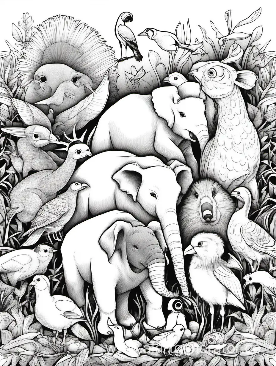 черно белая раскраска про животных 