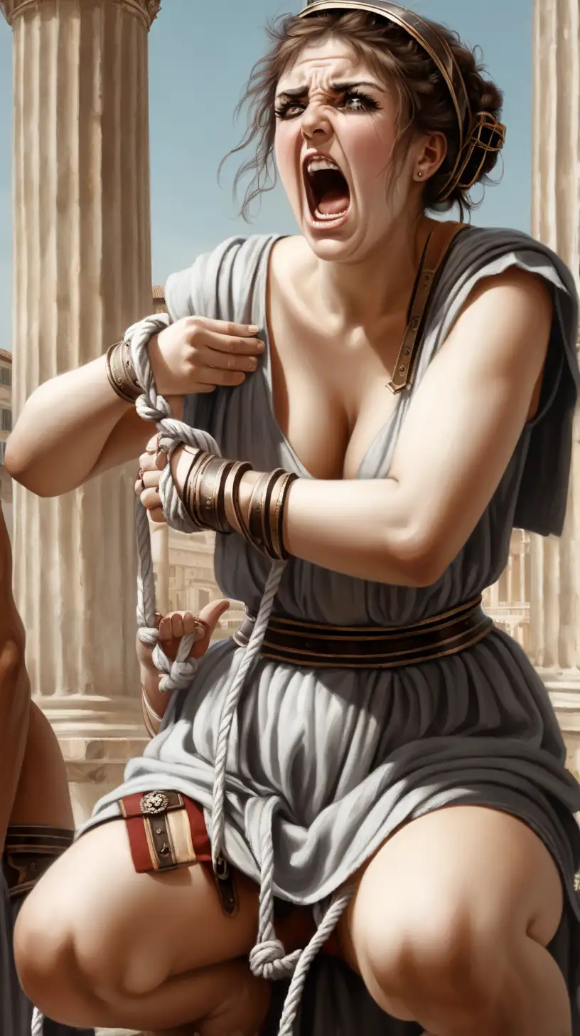 In ancient Rome, women were punished by having their hands tied and she screamed
