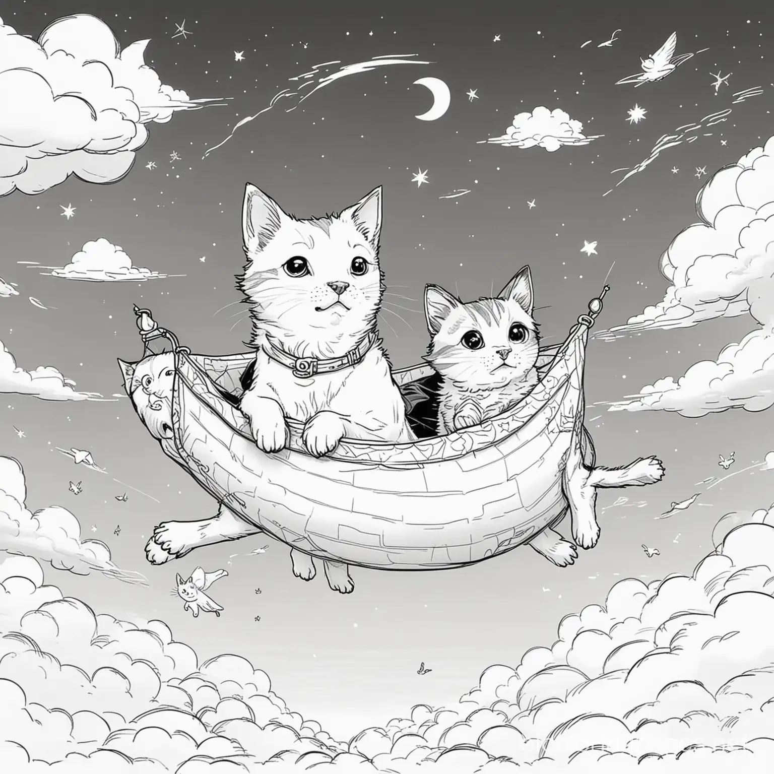 Joyful-Dog-and-Cat-Floating-in-Sky-Coloring-Page