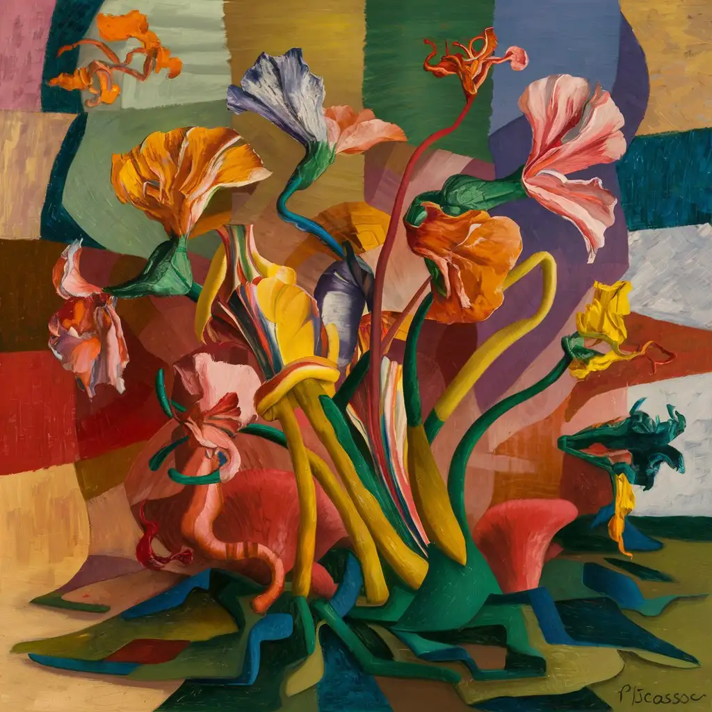 Abstract Oil Painting of Distorted Flowers by Pablo Picasso