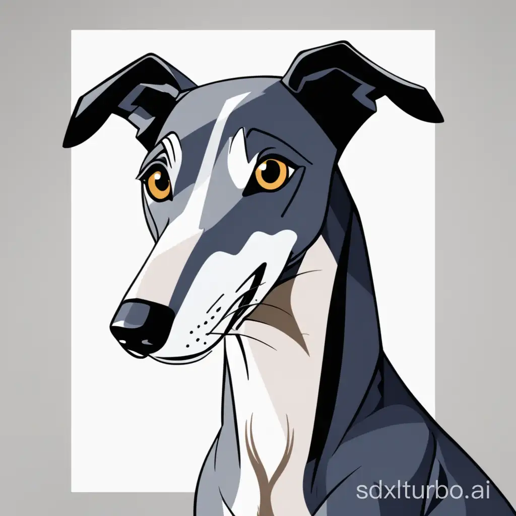 make an anime art image of greyhound portrait