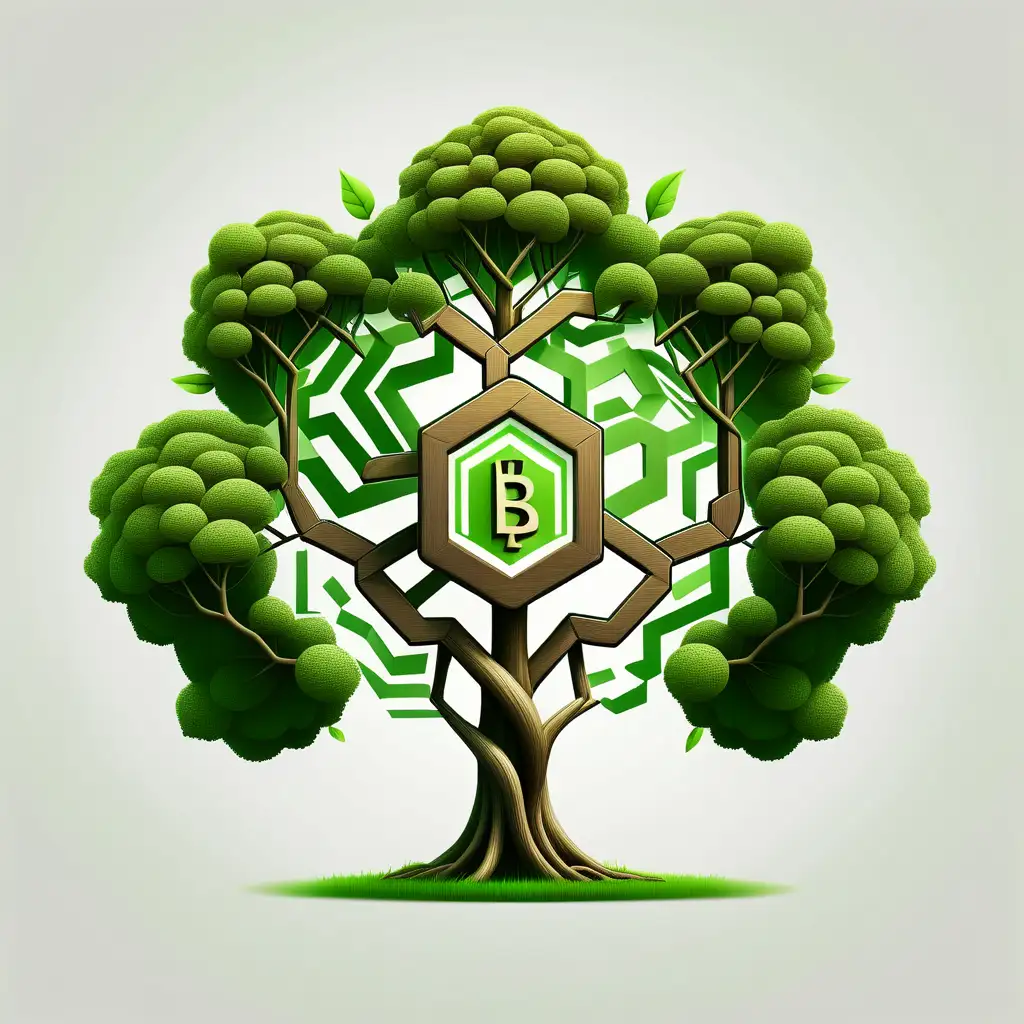 blockchain green tree logo with white background