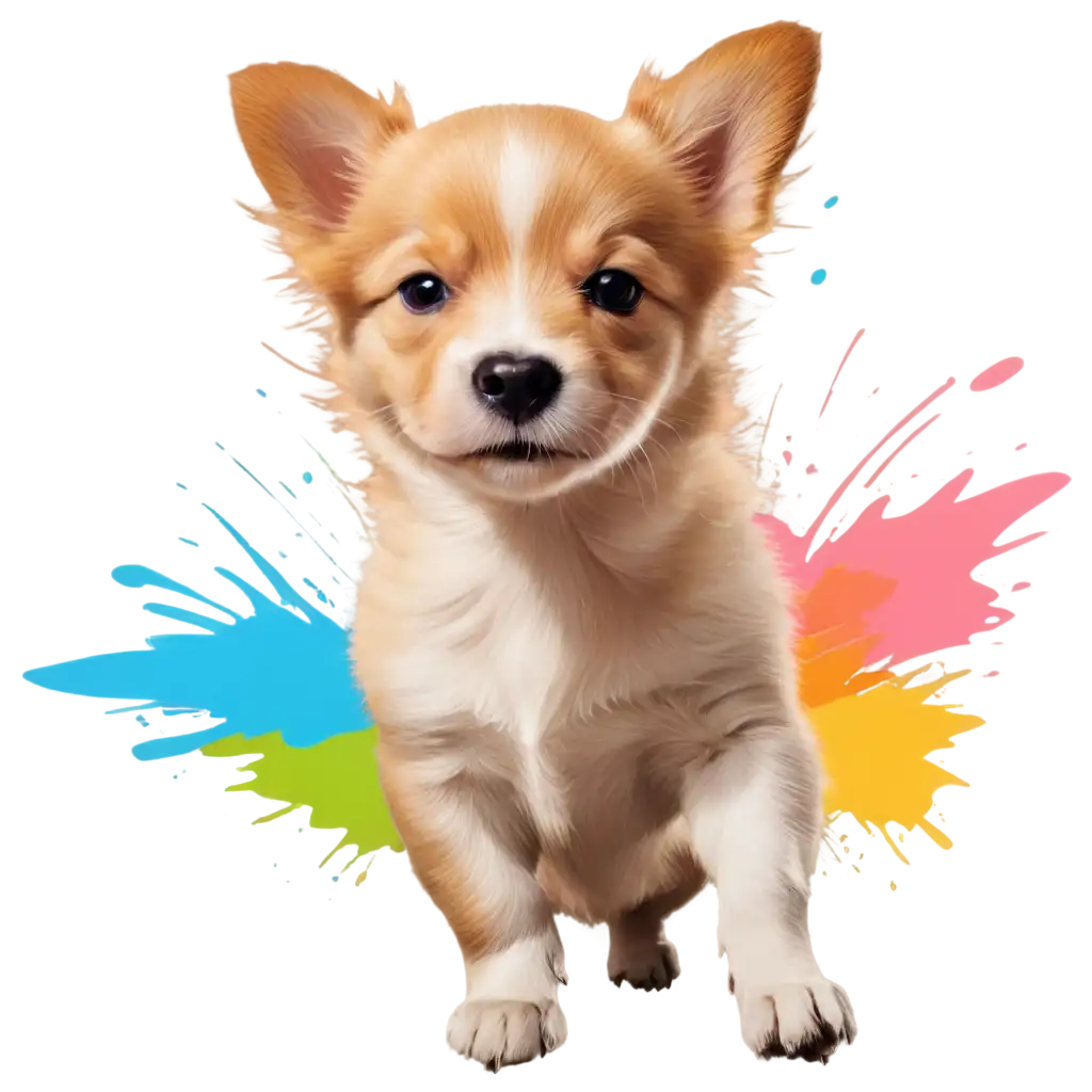 a dog  illustration with colorful splashes